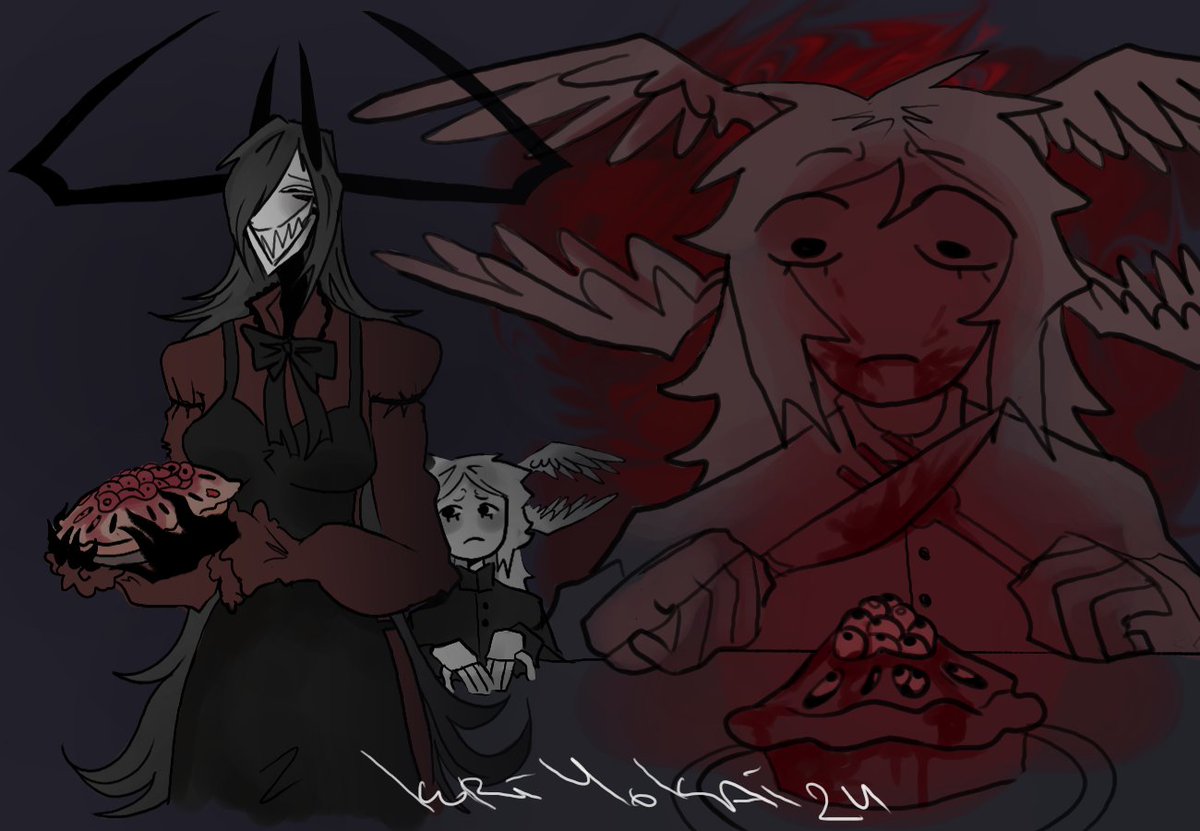 CoiHatto's tweet photo. Tenebrae baked a 100% non-cherry pie for her son Luther (I'm sure she was just catching Khuran's eyes with a net)
🎱🎱🎱
#oc #WeAllSuffer #character #art #horror #bodyhorror https://t.co/86ITq571de