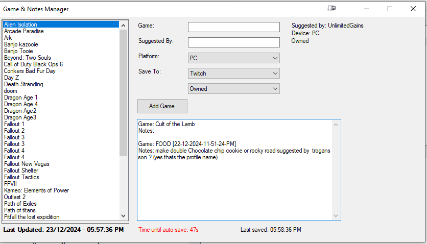 trogan2000's tweet image. so i got bored &amp;amp; decided to make myself another #streamerdotbot action, this one is suggested game &amp;amp; notes, default is auto update every 60 seconds if new note is added, i can change to like 30 minutes, also if games owned or only on gamepass, even shows latest game streaming