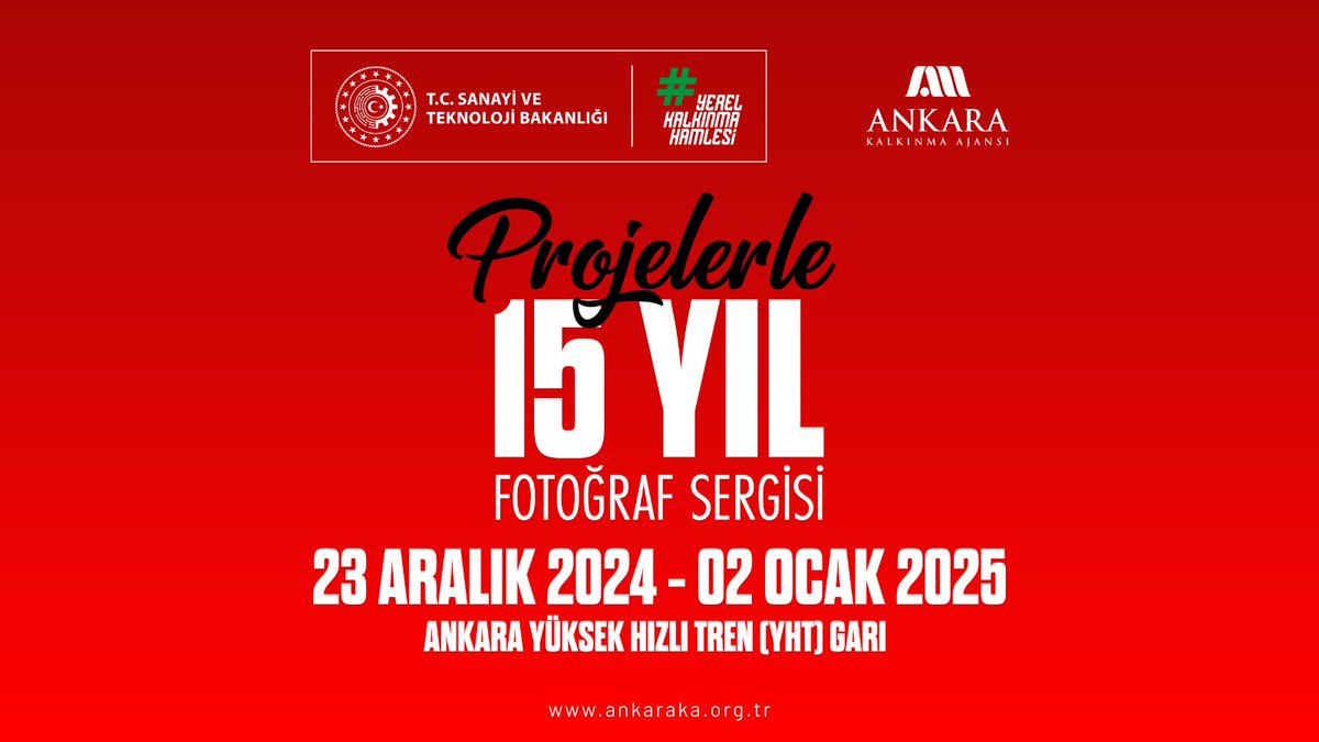 Ajansımızın uygulamış olduğu Projelerle 15. Yıl Kalkınma Sergisi, Ankara Yüksek Hızlı Tren(YHT) Garında 23 Aralık - 2 Ocak tarihlerinde sergilenecektir. 

<a href="/TCSanayi/">Sanayi ve Teknoloji Bakanlığı</a> <a href="/UABakanligi/">T.C. Ulaştırma ve Altyapı Bakanlığı</a> <a href="/KalkinmaAjansGM/">Kalkınma Ajansları Genel Müdürlüğü</a>