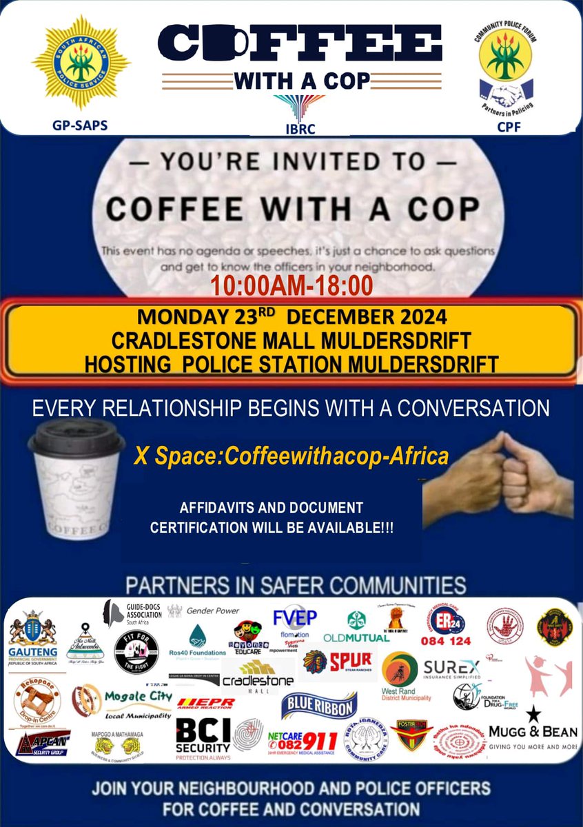 Building Bridges Over Coffee..<a href="/SAPoliceService/">SA Police Service 🇿🇦</a> <a href="/TheIACP/">The IACP</a> <a href="/JoburgMPD/">Jo'burg Metro Police Department - JMPD</a> <a href="/RealBlackCoffee/">Black Coffee</a> <a href="/CoffeewithaCop/">Coffee with a Cop</a> <a href="/PoliceUg/">Uganda Police Force</a> <a href="/cci_network/">CCI Network</a> <a href="/HaqueAbs/">Abs Haque</a> <a href="/elonmusk/">Elon Musk</a> <a href="/realDonaldTrump/">Donald J. Trump</a> <a href="/SkyNews/">Sky News</a> <a href="/cnni/">CNN International</a> <a href="/NYCMayor/">Mayor Zohran Kwame Mamdani</a> <a href="/culturaltutor/">The Cultural Tutor</a> <a href="/MamaRachelRuto/">Mama Rachel Ruto, EGH</a>