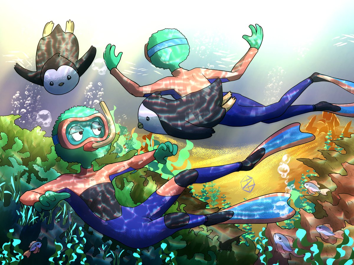 HondusCreate's tweet photo. @pudgypenguins &amp; @CannaSapiensNFT 
Fun friends swimming and exploring the underwater world of cryptocurrencies, family is the most important thing as Vin Diesel said🩷
@0xTama_ @nftriles https://t.co/RRduQJ3Zhm
