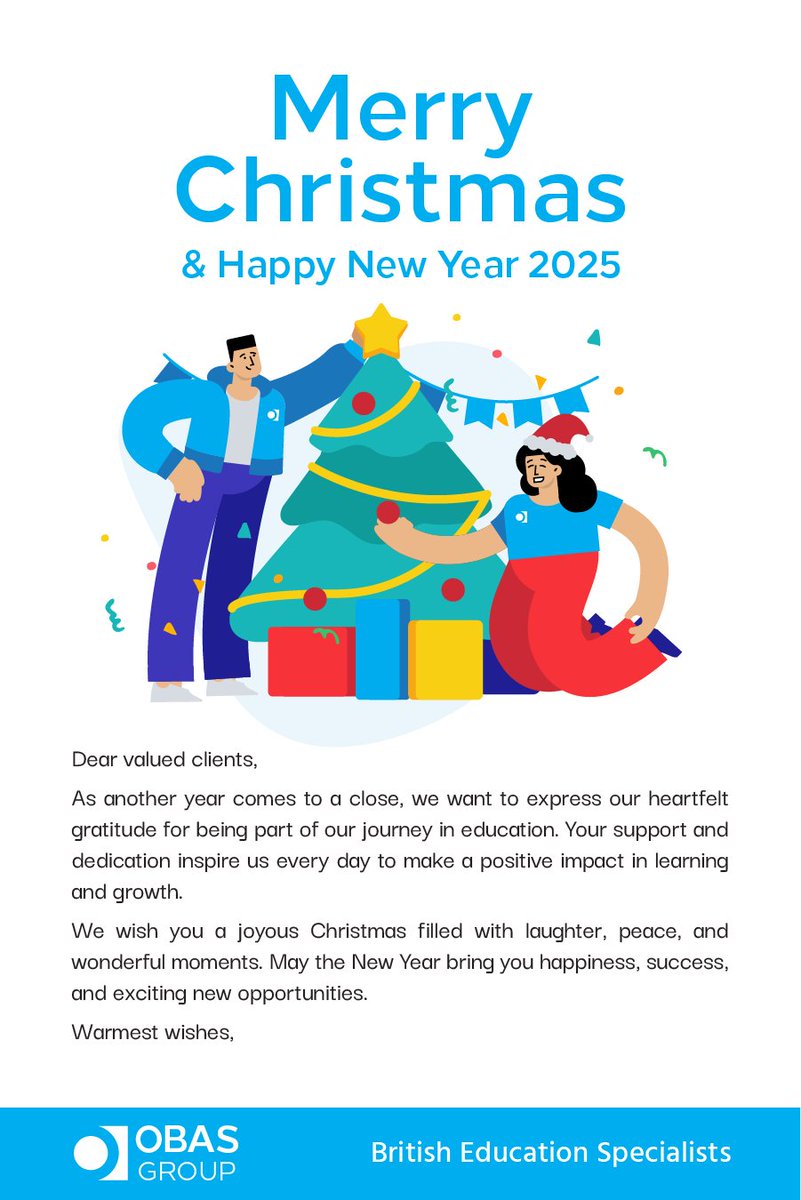 ObasGroup's tweet photo. Merry Christmas and a Happy New Year! 🎉🎄💝🎁

#MerryChristmas #HappyNewYear #internationalstudents #uk #obas #obasgroup #studyabroad #boardingschool 
🌐https://t.co/DWc7UnvMlE 
📩info@obasgroup.com
📞+44 (0)203 916 5650    
📍71-75 Shelton Street, Covent Garden, London https://t.co/9bS2UJhp5C