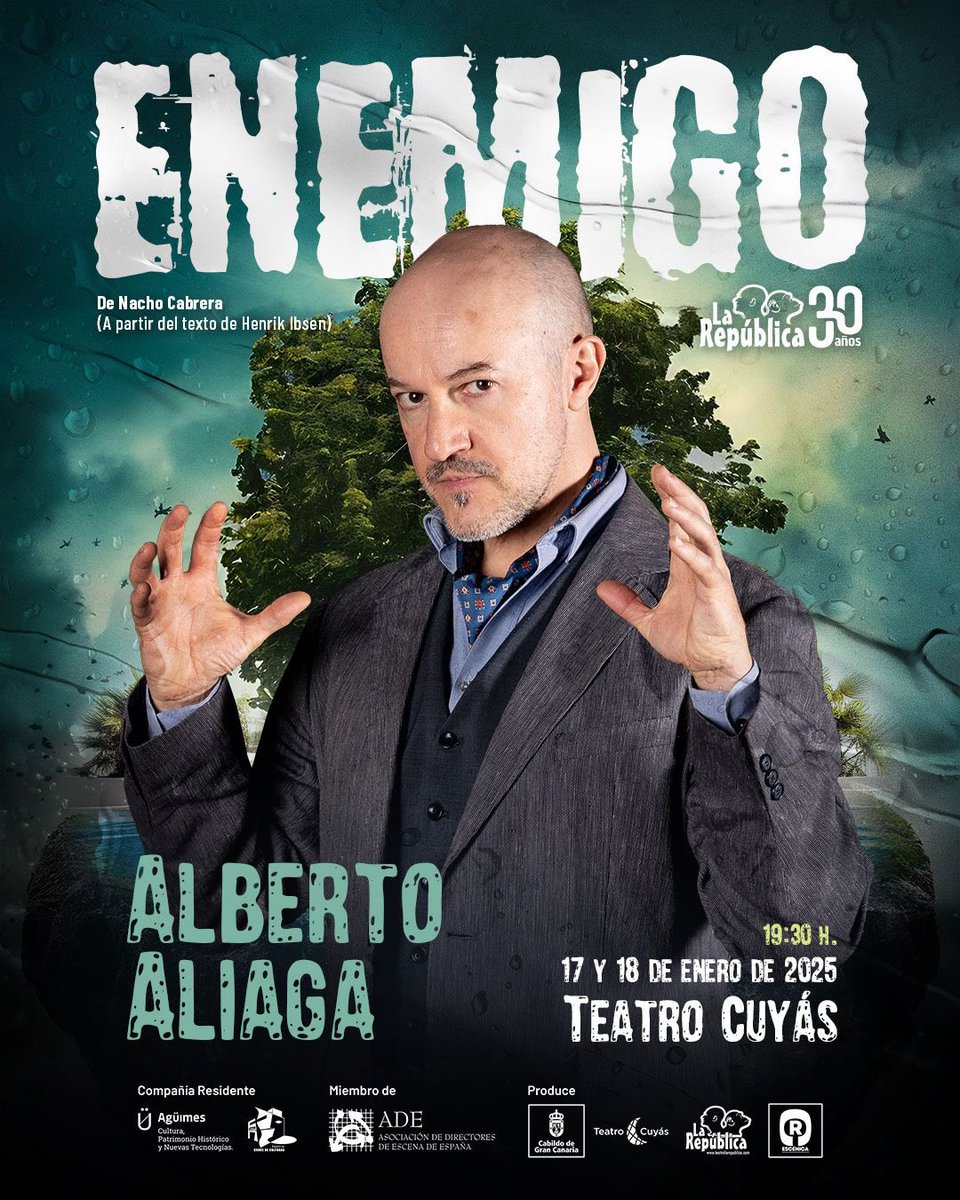 🎭 Teatro Cuyás | Las Palmas de Gran Canaria
 ENEMIGO de TEATRO LA REPÚBLICA
 Dirección y adaptación: Nacho Cabrera
 Con: Toni Báez, Alberto Aliaga, David Harada y Niria Ro.
🌍 Enemigo es una obra que enfrenta al espectador con los grandes dilemas de la actualidad.