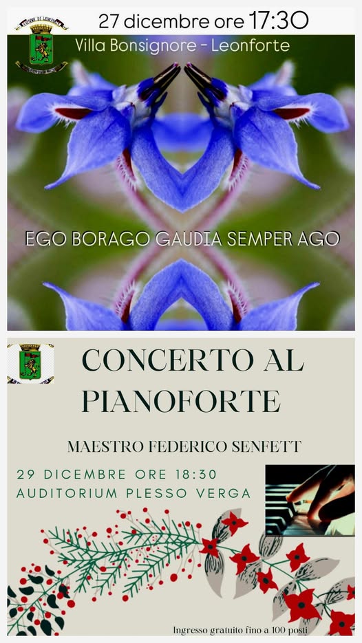 VisitSicilyOP's tweet photo. Concerto al Pianoforte
"Ego Borago – Gaudia semper ago"
29 dicembre ore 18,30 Villa Bonsignore #leonforte
#eventisicilia24 #visitsicilyifno https://t.co/QsKeGzhAwF