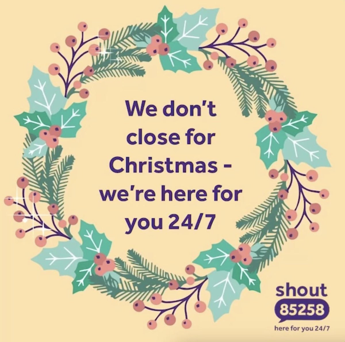 If you're feeling anxious or low, we're always just a text away 💜 Our free, confidential and anonymous service is here for you 24/7 over the festive period.