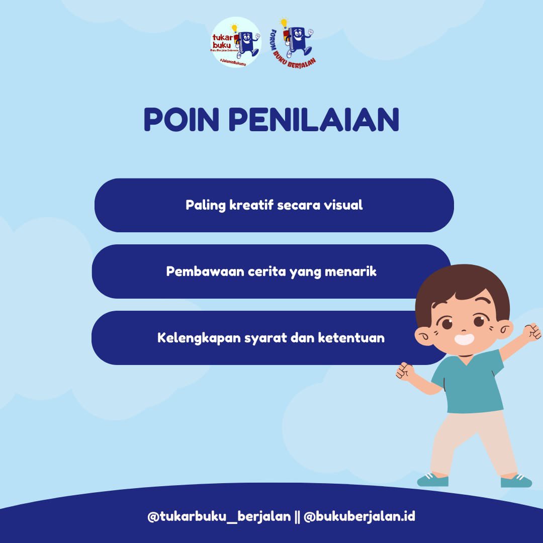 readbyn's tweet photo. ADA INFO MENARIK NIHH!
Tukar Buku Berjalan on instagram lagi adain challenge end year, lhoo!
temanya mengenai cerita perjalanan kalian dalam mengumpulkan buku selama ini.
hadiahnya? wahh ga kaleng2 guisss. check this out >>>
#challengebuku #challengeminilibrary #minilibrary https://t.co/h3BDSqFwbA