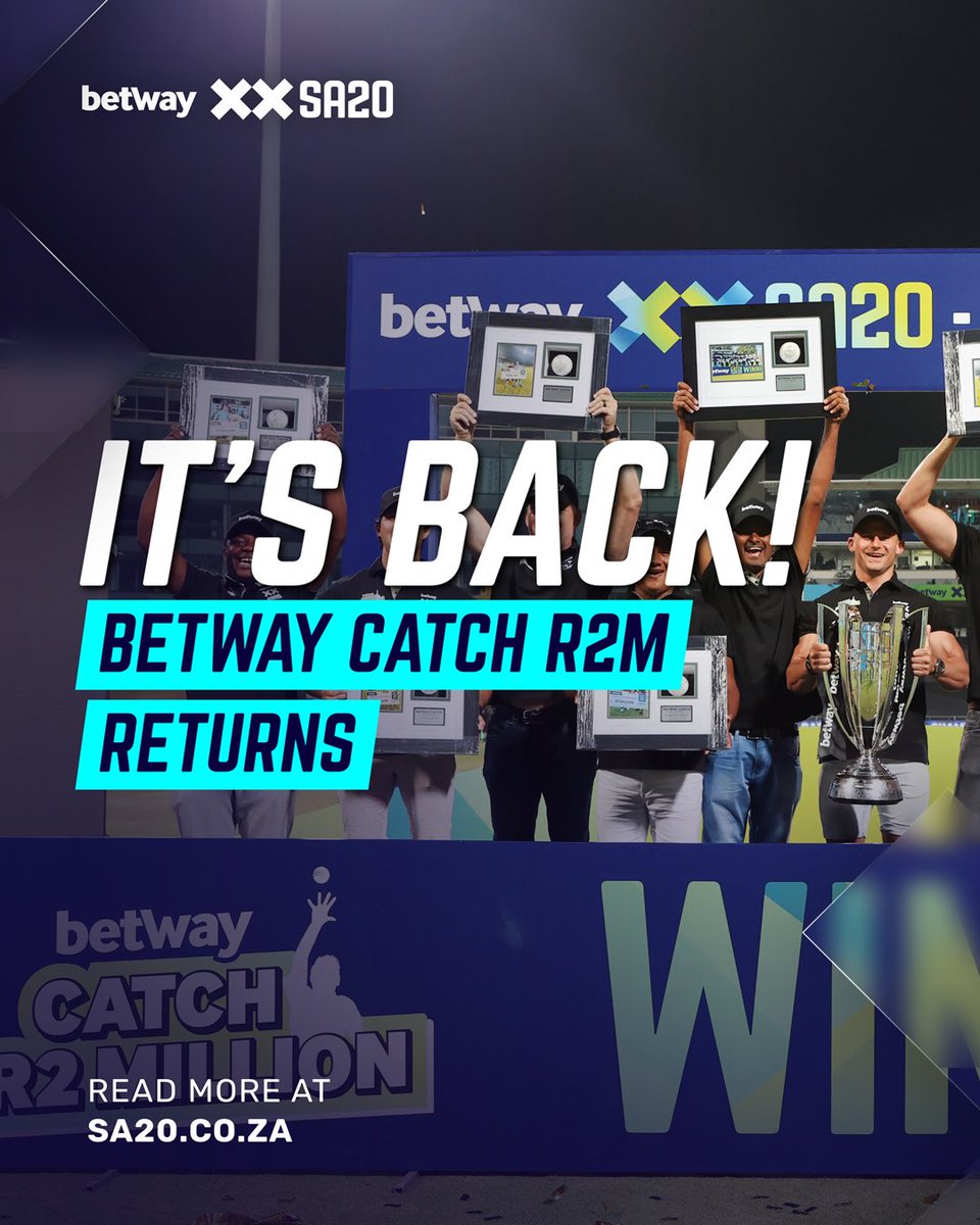 SA20_League's tweet photo. 𝐈𝐓'𝐒 𝐁𝐀𝐂𝐊 😁

@Betway_za Catch R2 Million returns with a new twist 🔀
A chance to triple your winnings 🤯

Read all about it here 🔗  https://t.co/uqqg9R5V9H

#BetwaySA20 #WelcomeToIncredible https://t.co/krTex7ovzl