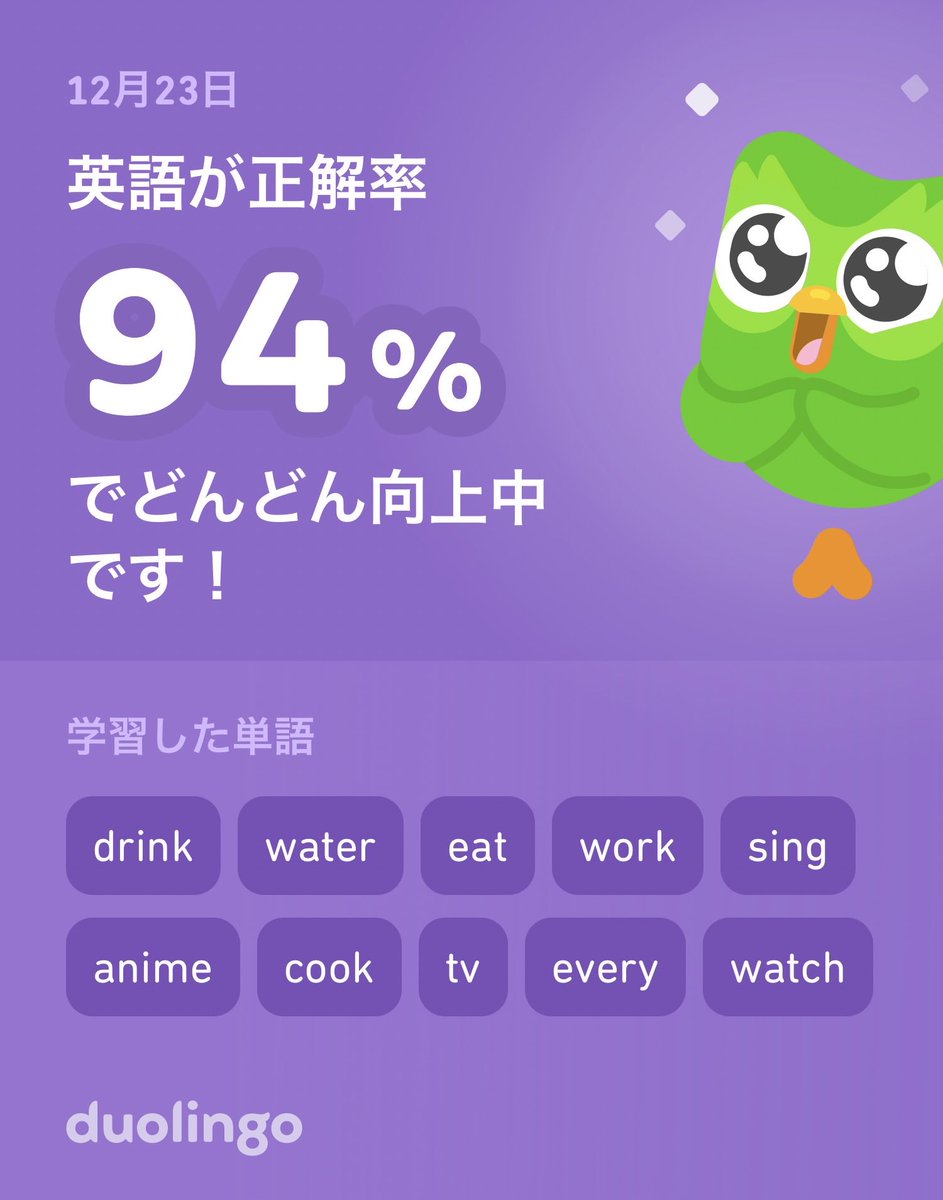 Shiyuan6change's tweet photo. Duolingoで英語を学習中だよ！ゲーム感覚で気軽にできるDuolingoで一緒に学びませんか？ https://t.co/JHek0LhZ5o