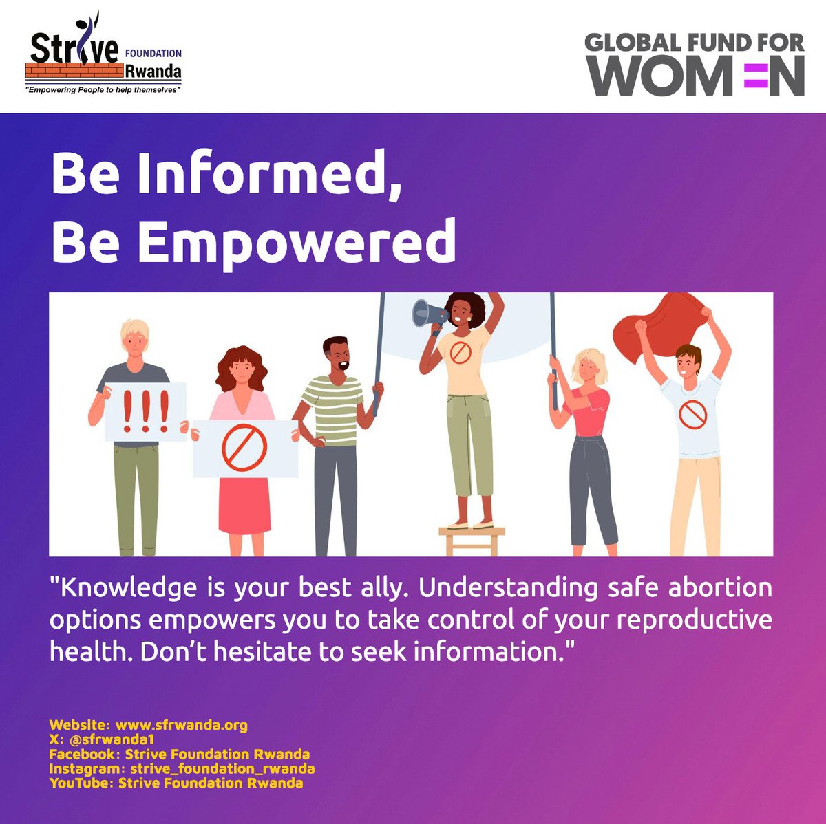 Sfrwanda1's tweet photo. Today marks the conclusion of a week-long social media campaign by @Sfrwanda1, in partnership with @GlobalFundWomen, dedicated to empowering adolescent girls, young women (AGYW), and female sex workers (FSWs) with essential Sexual and Reproductive Health and Rights (SRHR) knowledge.
Through engaging flyers and short videos shared across platforms, the campaign aimed to equip women with accurate information to make informed health choices, access vital #SRHR services, and uphold their dignity and rights.
This initiative addressed key challenges such as stigma and misinformation, promoting awareness, reducing barriers, and fostering open conversations.
We extend our heartfelt gratitude to partners whose support made this impactful initiative possible. Your contributions have helped amplify awareness, reduce stigma, and enhance access to #SRHR services, enabling women and girls to make informed choices and live with dignity
While the campaign ends today, the mission continues. Let’s keep advocating for health, rights, and empowerment for all by staying informed, spreading awareness, and supporting accessible #SRHR services. Together, we can build a world where women and girls (AGYW and FSWs) lead empowered, healthy lives.
#SRHRMatters #SafeChoices #AGYW #FSWS @RwandaHealth @RwandaNGOForum @RBCRwanda @USAIDRwanda @UNFPARwanda @UNAIDS @unwomenrwanda @WHO