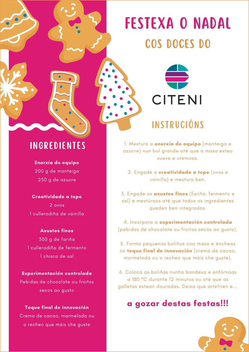 🍪🔬 Nestas datas, desde o <a href="/CITENI_UDC/">CITENI</a> compartímosvos a receita perfecta para estas festas, desenvolvida con precisión e creatividade investigadora. Estes doces son o experimento perfecto para gozar do Nadal con boa compañía, entre risas e momentos únicos. Boas festas!🎉
