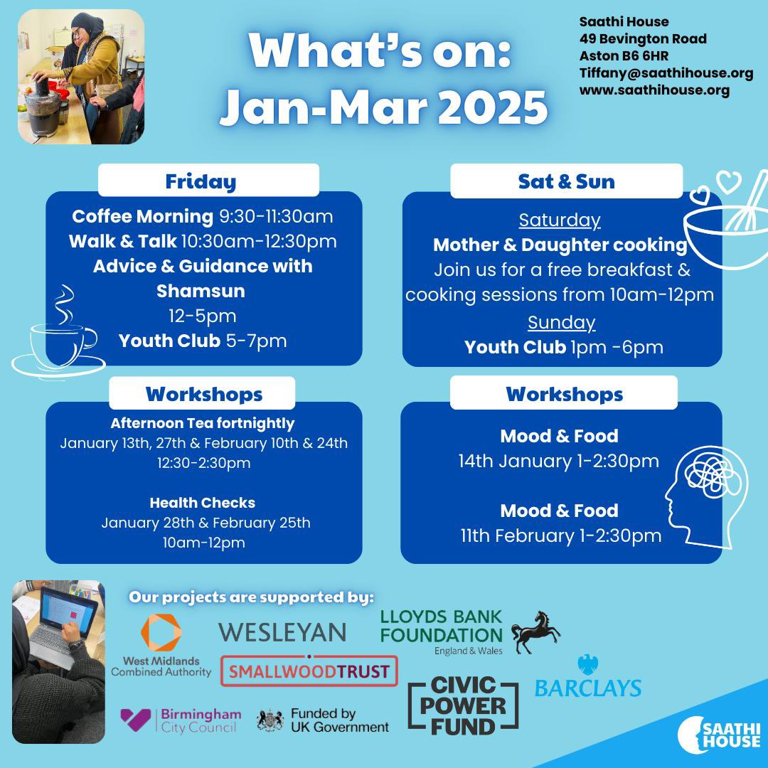 🎉 Exciting times ahead at Saathi House! 
Check out our January–March 2025 schedule filled with amazing sessions for everyone 😍

🗓️ There’s something for every age and interest!

🌟 Find your next opportunity, learn a new skill, or simply connect with the community!