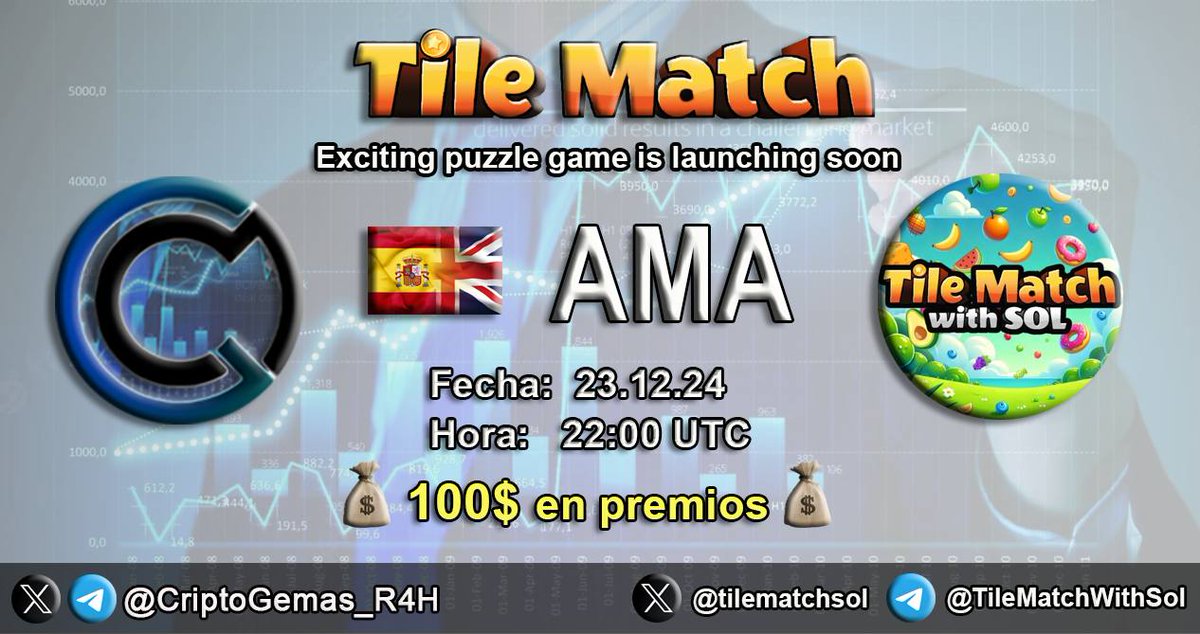 🚨AMA en CriptoGemas con <a href="/tilematchsol/">tilematch</a> 

HOY Lunes 23 de Diciembre a las 22h UTC (23h España) tendremos un #AMA con #TileMatchSol 🔥

👉 Se sortearán 100 $USDT entre los asistentes del AMA 🥳

 Link para el AMA: t.me/CriptoGemas_R4…