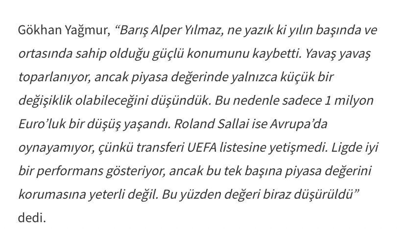 👀 Fenerbahçe yanlılığı ile bilinen Transfermarkt, Barış Alper Yılmaz'ın değerini hiçbir veriye dayanmadan 1 milyon Euro düşürmüş!