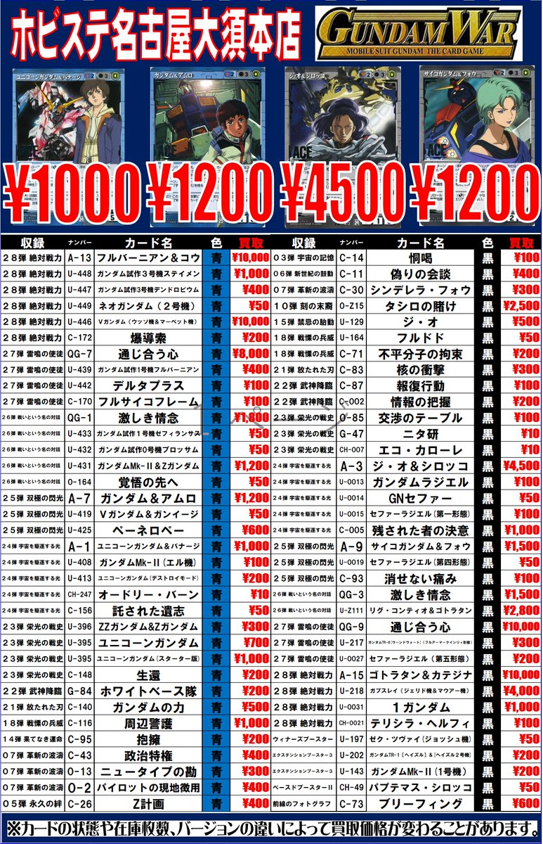 引き続きガンダムウォー買取やってます！ デッキでの査定も大歓迎です