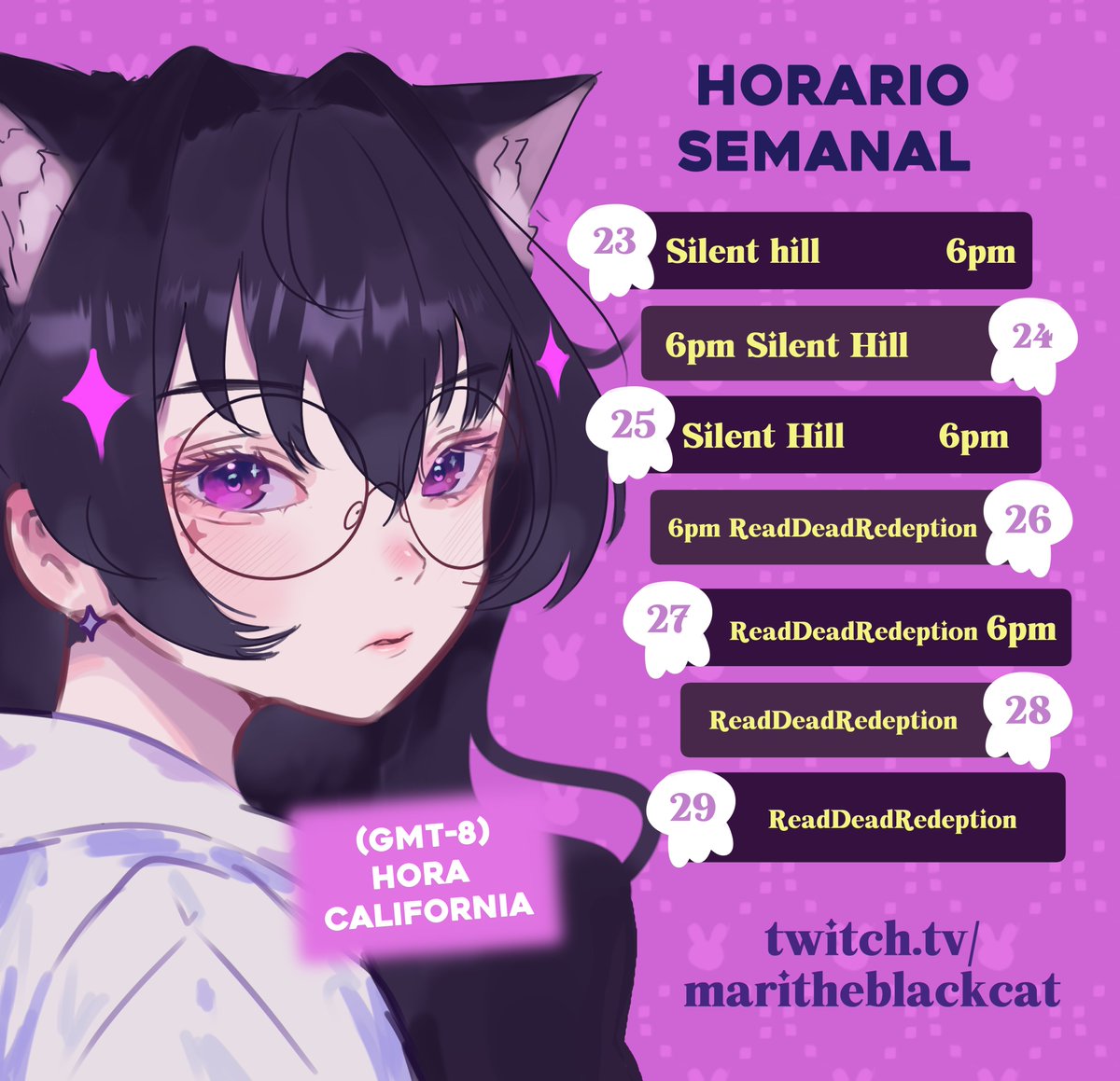 Les comparto el horario de esta semana 💜 Nos vemos en twitch, también para lo del sorteo más al rato les subo el flyer