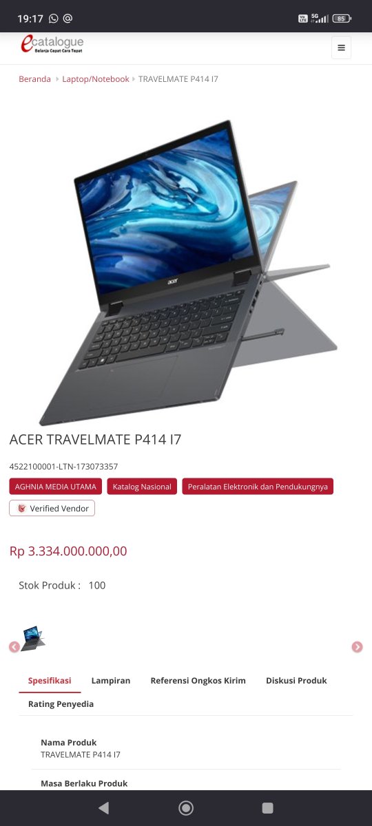 Karna liat ini, jd iseng ngulik merk laptopnya: indopc, dan kyknya cuma dijual di e-katalog pemerentah.

Lanjut penasaran ngulik harga laptop termahal yg dijual di e-katalog, lumayan murah ternyata, cuma kebeli 1 rumah 2 lantai tipe 36 di bsd.

e-katalog.lkpp.go.id/katalog/produk…