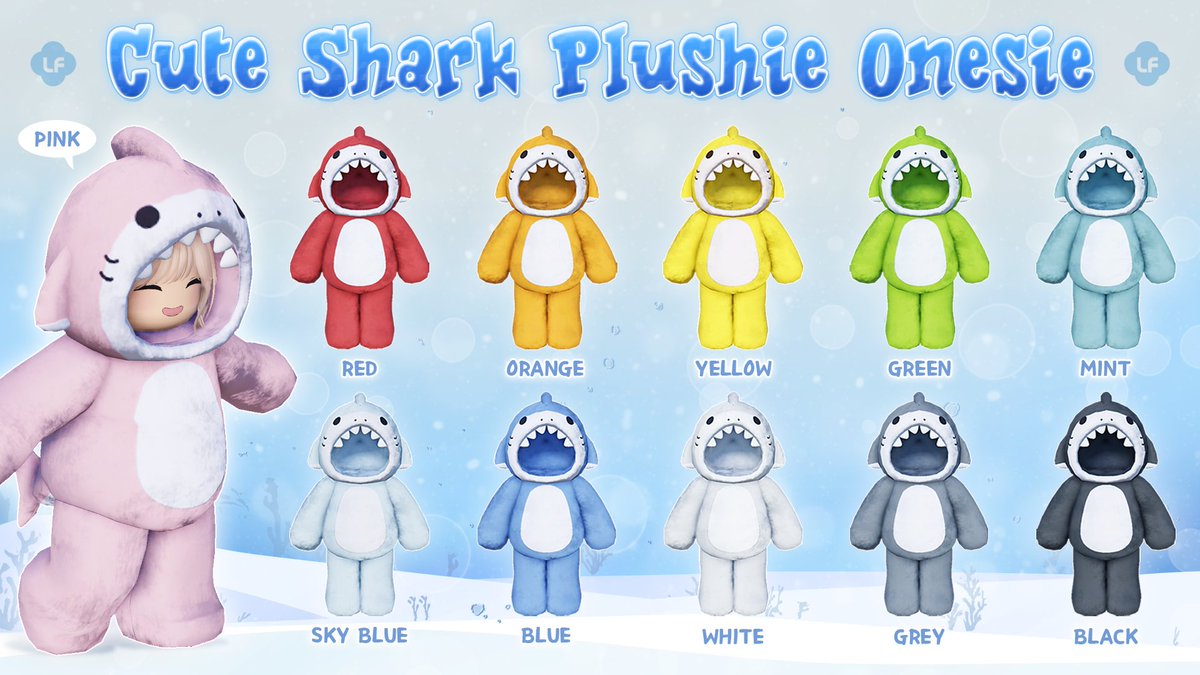 lily_liffy's tweet image. [✨NEW! - 🍀Cute Shark Plushie Onesie]
The Cute Shark Plushie Onesie is now available in more colors! 🦈💕 Match with friends and become the cutest baby shark family! 🎀✨

🧵 LIFFY Store: roblox.com/groups/1380926…
😊 Dynamic Heads: roblox.com/catalog?Catego…

#RobloxUGC #RobloxHair