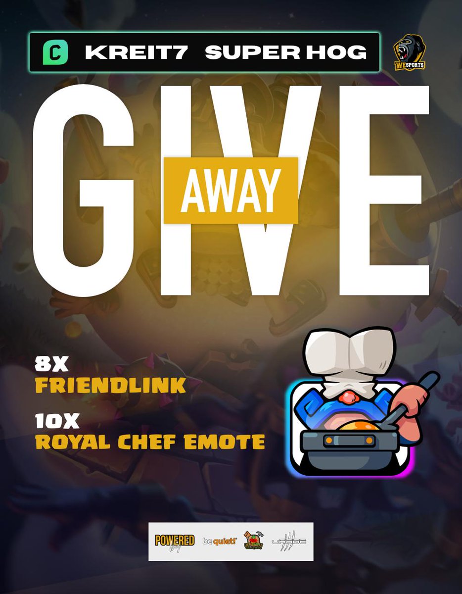 🎁 Giveaway 🎁

🧑‍🍳 ×10 RoyalChef emote 
🤝 ×8 Friendlinks of WeSports Players:
👥
<a href="/rolex_cr/">Rolex CR</a>
<a href="/ItsOsamaCR/">Osama</a>
<a href="/_kadir_CR/">Kadir</a>
<a href="/InThrill125_CR/">InThrill125</a>
<a href="/tytoncr/">Tytoń難金</a>
<a href="/cr_Galaxy5/">Galaxy</a>
<a href="/ferlegend_cr/">Temir 🇷🇺</a>
<a href="/CrSaifff/">Saif</a>

RULES:
⭐ Like ♥️
⭐️ Repost ♻️
⭐️ Follow <a href="/WeSports_CR/">WeSports</a> 
⭐️ Follow <a href="/super0hog/">Super Hog</a> 
⭐️ Follow <a href="/Kreit_7/">Kreit</a>

GL! 🍀