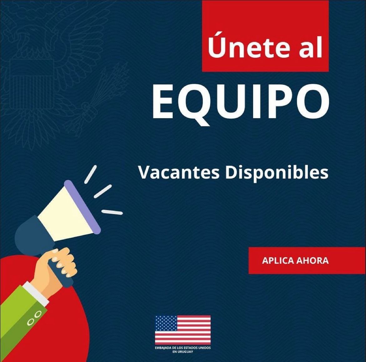 ¡Comenzá 2025 con trabajo nuevo! 💪Nueva vacante en <a href="/usembassymvd/">U.S. Embassy Uruguay</a>. La Oficina de Recursos Humanos busca Asistente. ✍️La única forma de postularse es a través de la plataforma ERA, en 🔗uy.usembassy.gov/es/jobs-es/ Éxitos!