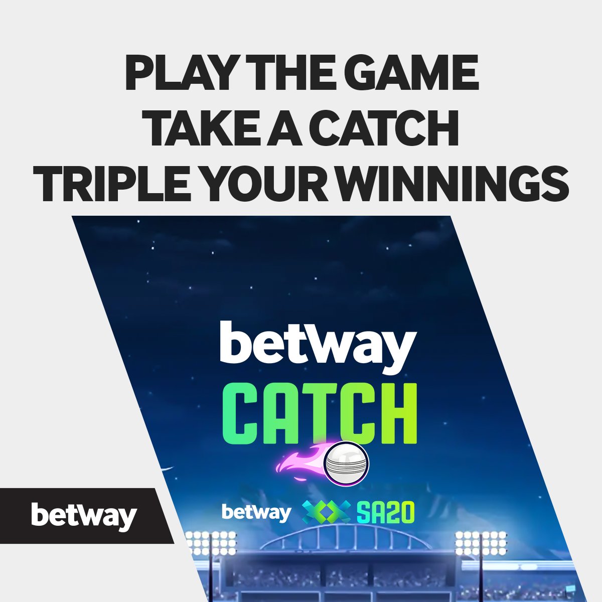 🏏#BetwayCatch2Million is back &amp; better than ever!

You can TRIPLE your share of the winnings!🤯

How it works👇
1⃣PLAY our brand new #BetwayCatch game
2⃣Take a clean ONE HANDED CATCH at any Betway SA20 game
3⃣TRIPLE your share of the winnings

Play now👉bit.ly/3ZSoWgM
