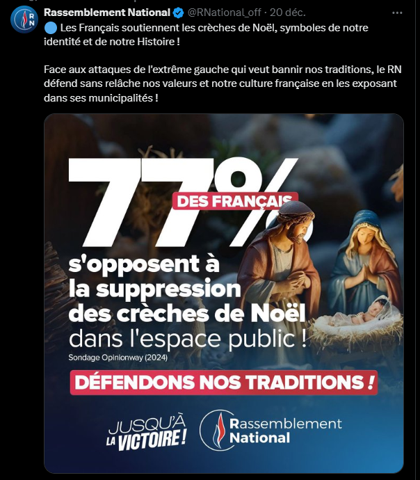 ArSaint_Martin's tweet photo. Comme chaque année, le RN est à l’offensive pour valoriser son idéologie rance, réac, raciste, conservatrice. Les crèches de Noël sont un beau prétexte. Les mairies frontistes en installent. C’est un séparatisme de fait. Un fil 🧶⤵️ https://t.co/S1U2FbzSoa