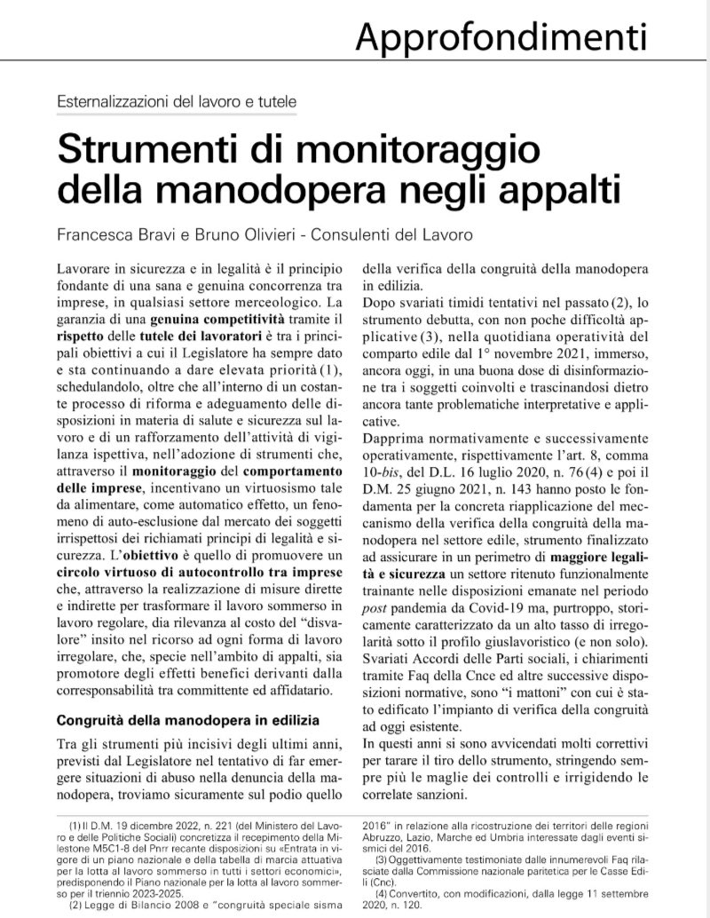2025:nuova bellissima collaborazione.Sul numero 1/2025 di Diritto &amp; Pratica del Lavoro di <a href="/Ipsoa/">Ipsoa</a> verrà pubblicato l’articolo ’Strumenti di monitoraggio della manodopera negli appalti’ scritto insieme all’amico e collega <a href="/dott_olivieri/">Bruno Olivieri</a>, che mi ha coinvolta in questo progetto