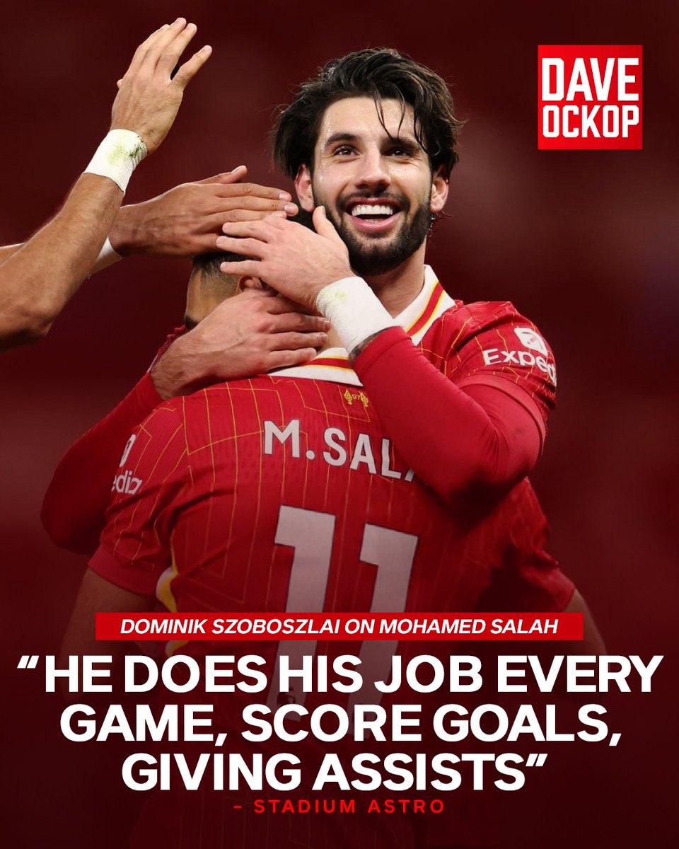 DaveOCKOP's tweet photo. Dominik Szoboszlai on Mohamed Salah:

“You can see he does his job every game, score goals, giving assists, help us every time with everything not only on the pitch outside the pitch as well.”

“We are just happy to have him.” https://t.co/5ETNPzmL0t