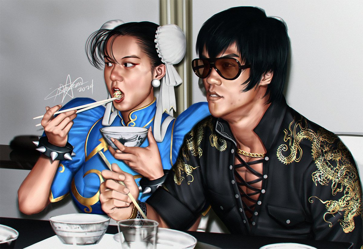 #Chunli and #MarshallLaw eating together
Base on the real picture of #Noramiao and #BruceLee

#digitalillustration #digitalart
#streetfighter #streetfighterii
#streetfighter6 #streetfighterfanart #tekken #tekken8 #tekkenfanart
#chowfan