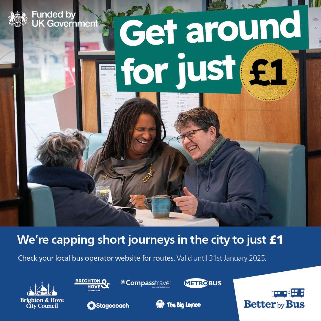 StagecoachSouth's tweet photo. Hop on for just £1! 🚌

From 1st Dec 2024 to 31st Jan 2025, enjoy short single bus trips across Brighton &amp; Hove for only £1!

Just ask your driver for a £1 Short Hop Single when you board!

Plan your trip here: https://t.co/91PsZwivbU

#BrightonAndHove #TravelForLess #Stagecoach https://t.co/3WEU0FT9gY