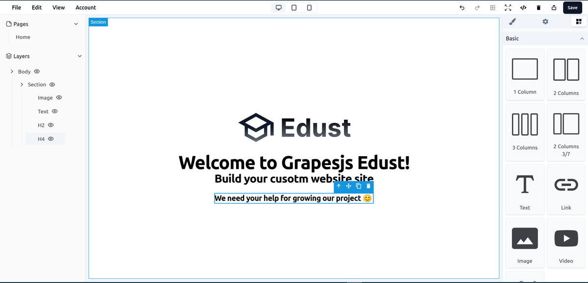 edust_org's tweet photo. We’ve made a **major upgrade** to our custom site builder, transitioning from **GrapesJS** to **GrapesJS-Edust** 🎉. It will update day by day.

📂 **Repository Link:**  
👉 https://t.co/n4xERYHw5r

#edust #edust_org @grapesjs https://t.co/zY9NpwyeMQ