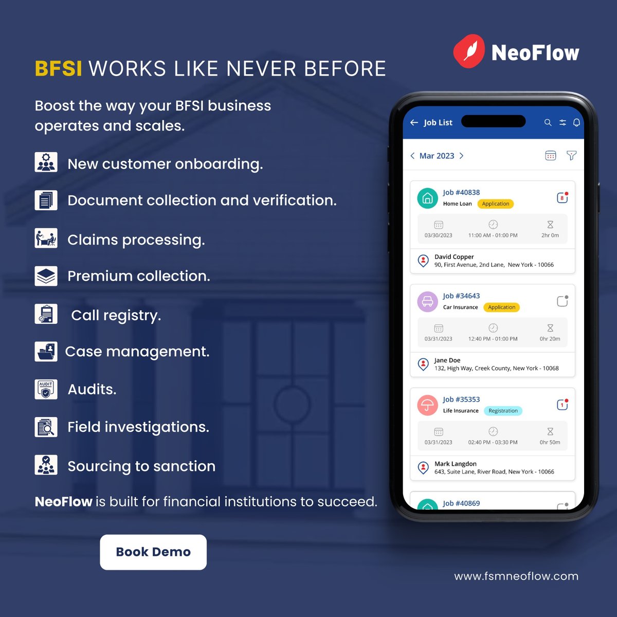 Neoflow_FSM's tweet image. 💼 NeoFlow makes complex processes seamless:

✔️ New customer onboarding

✔️ Claims processing

✔️ Case management

✔️ Field investigations &amp;amp; more!

fsmneoflow.com

#NeoFlow #TaskManagement #BFSISolutions #ClientSuccess #EfficiencyMatters