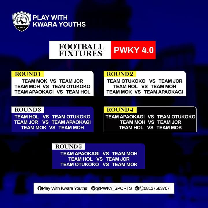 PWKY_SPORTS's tweet photo. Team MOk vs. Team JCR will open the floor, the turf will feel the heat of 6 teams in five rounds, don't miss this year's edition. Interesting days ahead, PWKY 4.0 football fixture is out. https://t.co/CTLlWDZPti