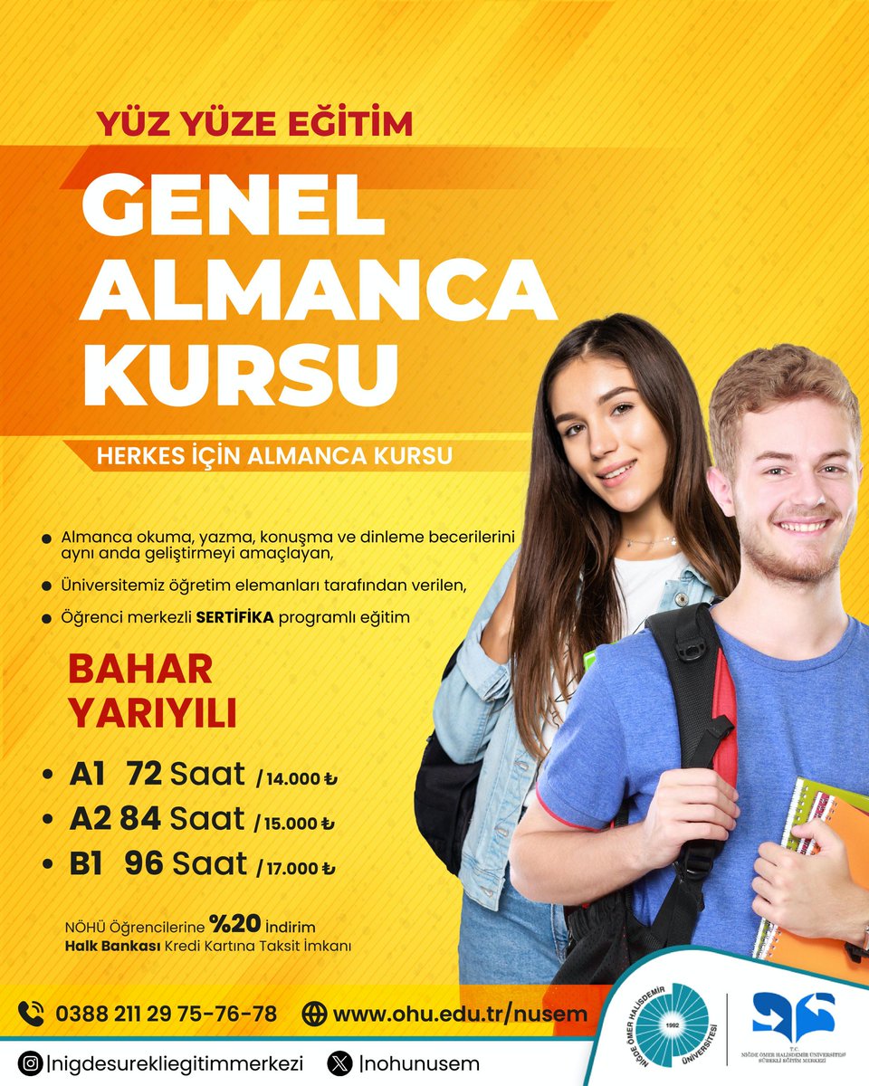 NOHUNUSEM's tweet photo. Genel Almanca kurs  kayıtlarımız başlamıştır. Online Kayıt: https://t.co/8CVoLWkphl
@NOHUniversitesi
@DrHasanUslu
@rcicek51
@yalcinibrahim51
@RBattaloglu
@h_ibrahimkoc01
@abd_lermi
@bogamustafaOHU
@AttilaDol
@erkancaliskantr https://t.co/i3bxgHv4pS