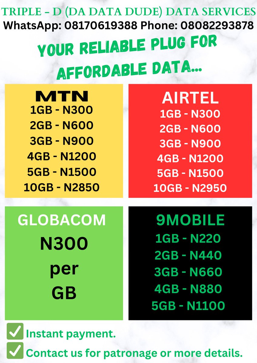 thamas1420's tweet photo. @VendorsSpot BUY DATA HERE! DM ON WHATSAPP https://t.co/v7ZqlA4HaX