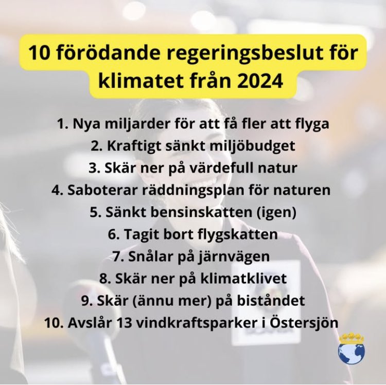 Klimatgranskarn's tweet photo. Tidöregeringen har under detta år fattat ett antal klimatpolitiska beslut som kommer öka utsläppen under lång tid framåt. https://t.co/93lMMPKh3f