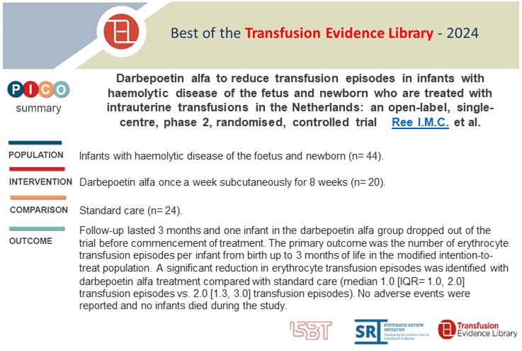 Transfusion Library (@transfusionlib) on Twitter photo From the #Transfusion Evidence Round-Up Best of the TEL 2024:
Darbepoetin alfa to reduce transfusion episodes in infants with haemolytic disease of the fetus and newborn who are treated with intrauterine transfusions in the Netherlands (...)
by Ree et al
transfusionevidencelibrary.com/alerts/article… From the #Transfusion Evidence Round-Up Best of the TEL 2024:
Darbepoetin alfa to reduce transfusion episodes in infants with haemolytic disease of the fetus and newborn who are treated with intrauterine transfusions in the Netherlands (...)
by Ree et al
transfusionevidencelibrary.com/alerts/article…