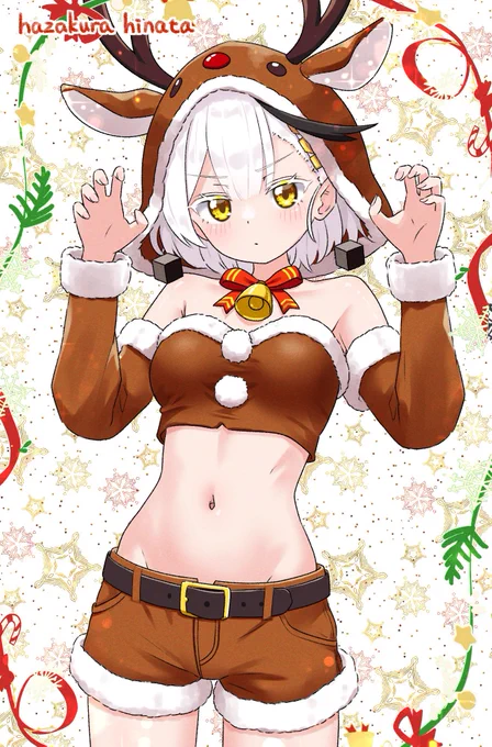 トナカイのコスプレをさせられるゆきかちゃん.*#イラスト 