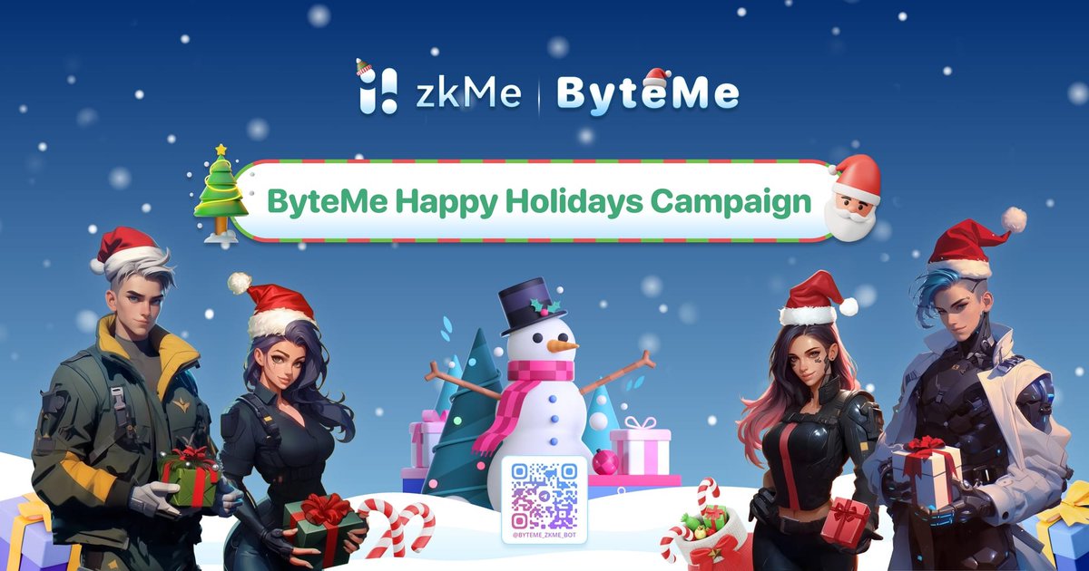 zkme_'s tweet image. 🎉Celebrate Holidays with #ByteMe🎉
Unlocking $3,000 🎁 #zkMeRewards thru ByteMe mini-app!

Increase yr winning rate by doing 👇: 
1⃣ ❤️ this post
2⃣ Comment "Happy Holidays and Earn with  #zkHero 🦸this 2025" below

Now wait zkHero falling down the chimney! #ByteMeHolidays 😏