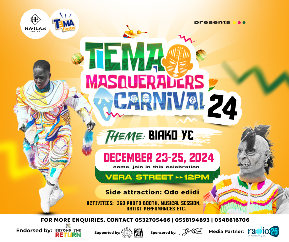 Join us for the Tema Masquerade Carnival, which starts today at Vera Street, Tema.
Come and have fun!
.
#TemaMasqueradefestival #DecemberInGH #ILoveGhana #BeyondTheReturn #DecemberInGhana #VisitGhana #VisitGhanaNow