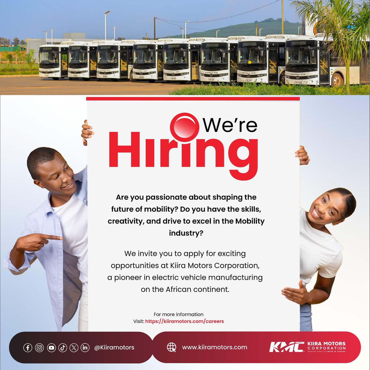 KiiraMotors's tweet photo. 🚍 𝐖𝐄 𝐀𝐑𝐄 𝐇𝐈𝐑𝐈𝐍𝐆 🚍

Join our Best In Class Team.

Click: https://t.co/MsaWHHyHeW

#MissionVehiclesMadeinUganda🇺🇬 https://t.co/KPSLT2BuHu