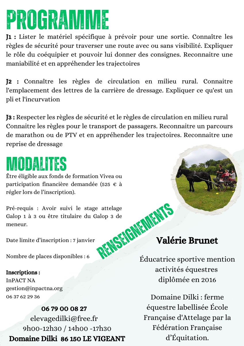 [#FORMATIONS] Nous organisons 2 cessions ATTELAGE dans la Vienne :
👉Galop 1 à Galop 3 / du 3 au 5 janvier
👉Galop 4 et 5 / du 10 au 12 janvier (avoir suivi le stage attelage Galop 1 ou être titulaire du Galop 3 de meneur ) inpactna.org/.../925/-/form…
#tractionanimale #Agriculture