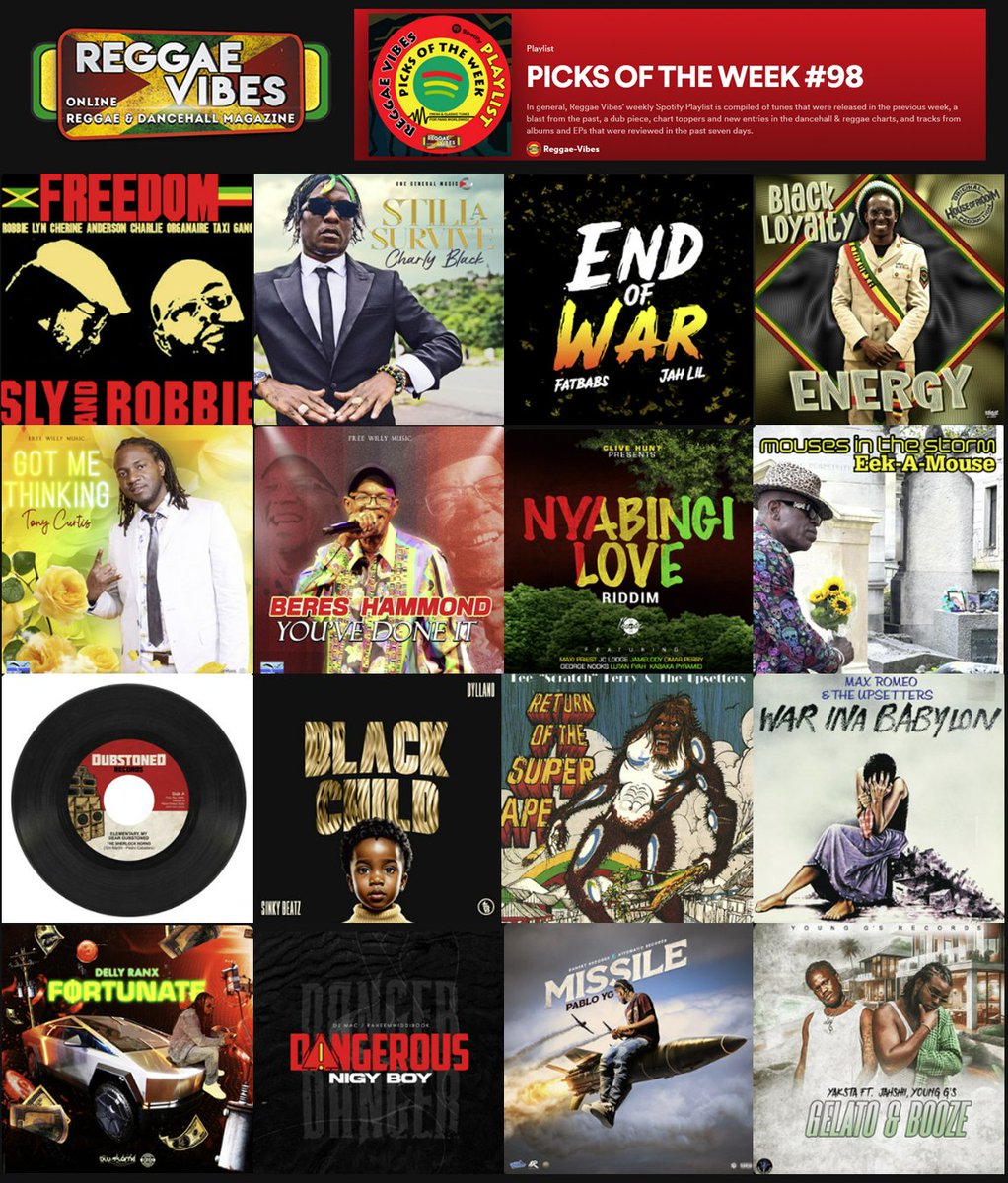 REGGAE VIBES SPOTIFY PLAYLIST #98
Enjoy listening to these and other tunes that are featured on this week's Reggae Vibes Spotify playlist: PICKS OF THE WEEK, compiled by the Reggae Vibes crew.
#CharlyBlack #ChristopherEllis #TonyCurtis #BeresHammond
open.spotify.com/playlist/3NZH9…