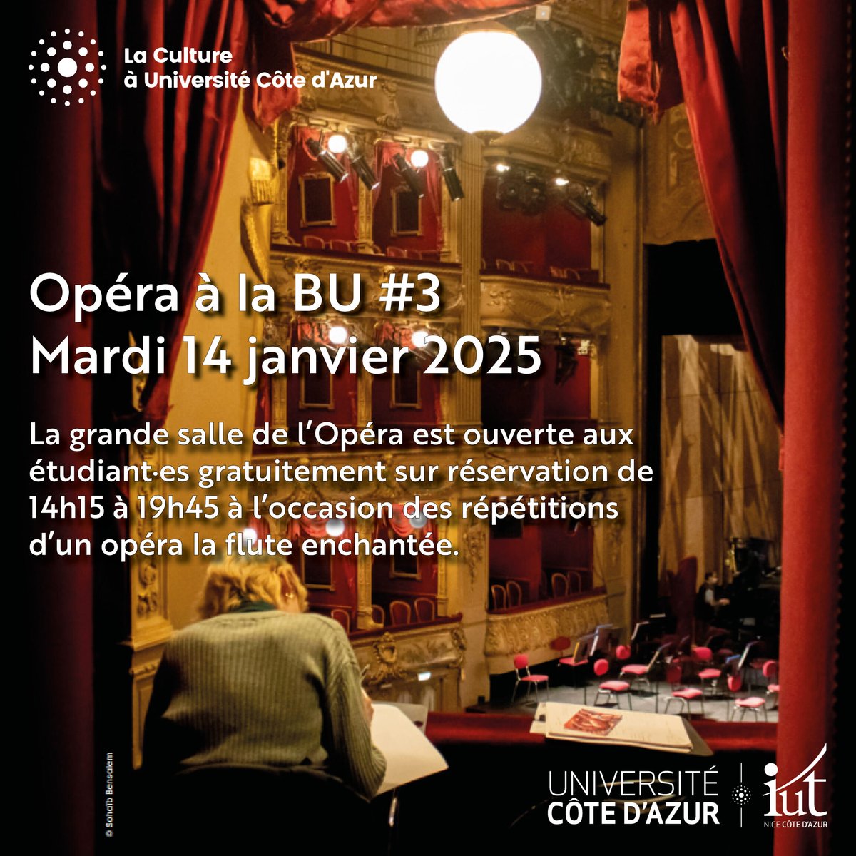 iutnca's tweet photo. #SaveTheDate - #BUOpéra - Épisode #3 - Concerts Symphoniques de Mozart "La Flûte enchantée" 📚 🎶
📅 14.01.2025
🕜 14h15 à 19h45
🎟 https://t.co/pjIiatHZEG
+ d'infos : https://t.co/OEdCIGv0OV
#UniCArts en partenariat avec @operadenice
#IUTNCA
#UniCArts
#OpéraNCA https://t.co/nL1Lg1cQcf