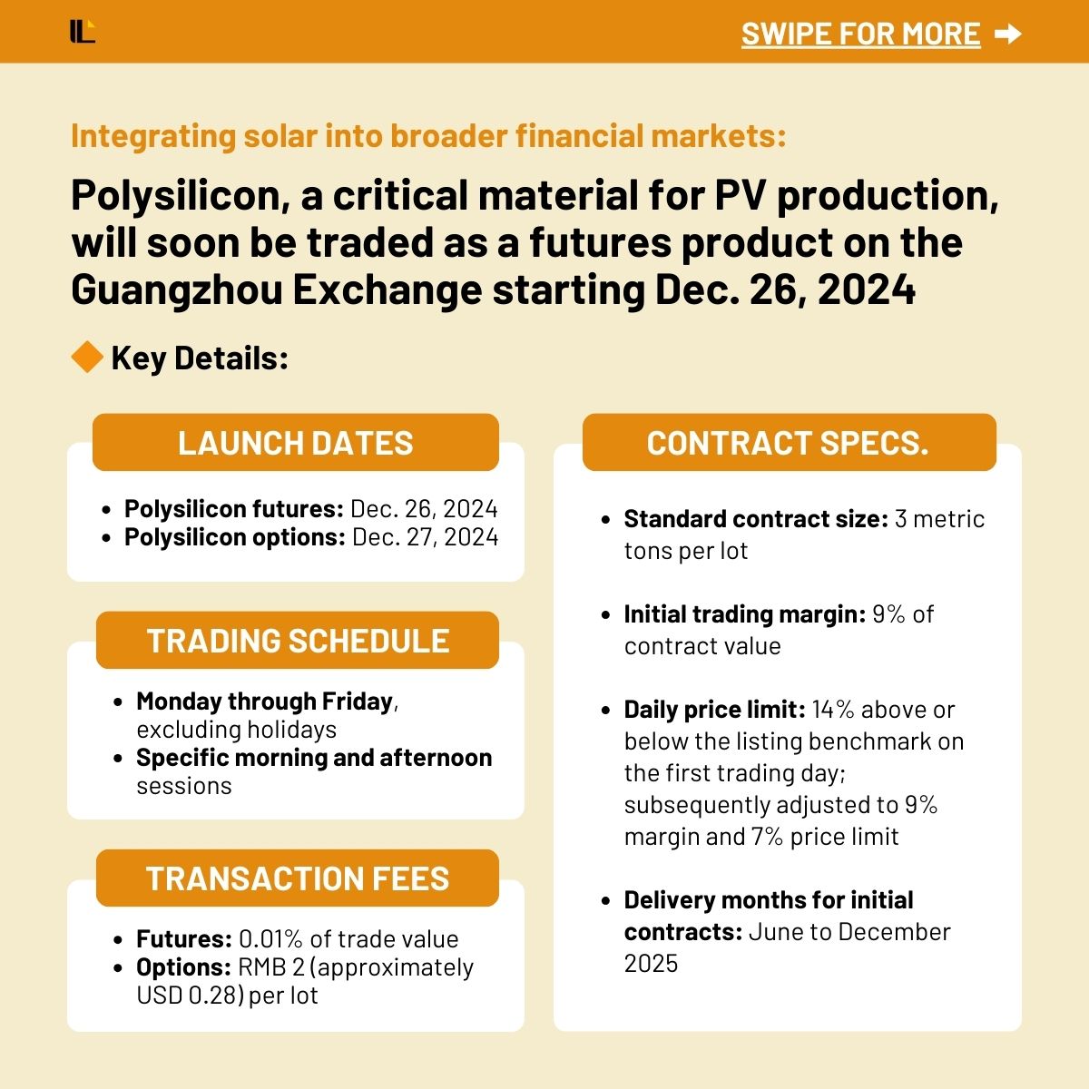 InfoLinkConsult's tweet image. #Polysilicon to be traded as a futures product on the hashtag#Guangzhou Futures Exchange (hashtag#GFE) starting December 26, 2024.