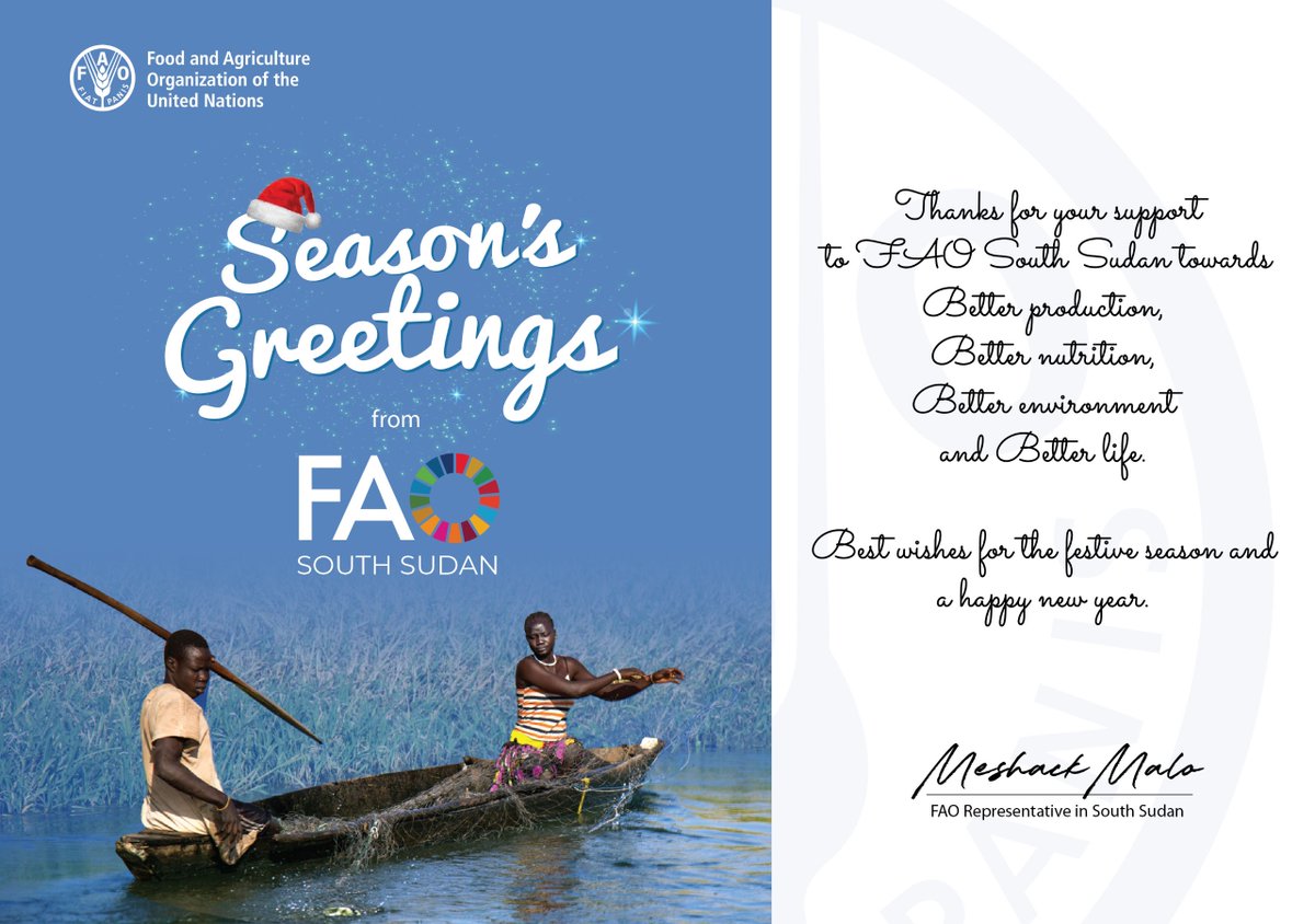 FAO in South Sudan (@faosouthsudan) on Twitter photo .<a href="/FAO/">Food and Agriculture Organization</a> is committed to transforming agriculture & advancing #FoodSecurity in #SouthSudan ๐ธ๐ธ
Together with our donors & partners, weโll continue innovating to create sustainable agri-food systems for a brighter future.
Wishing you a happy Christmas season & a prosperous 2025 ๐ฑ๐ .<a href="/FAO/">Food and Agriculture Organization</a> is committed to transforming agriculture & advancing #FoodSecurity in #SouthSudan ๐ธ๐ธ
Together with our donors & partners, weโll continue innovating to create sustainable agri-food systems for a brighter future.
Wishing you a happy Christmas season & a prosperous 2025 ๐ฑ๐