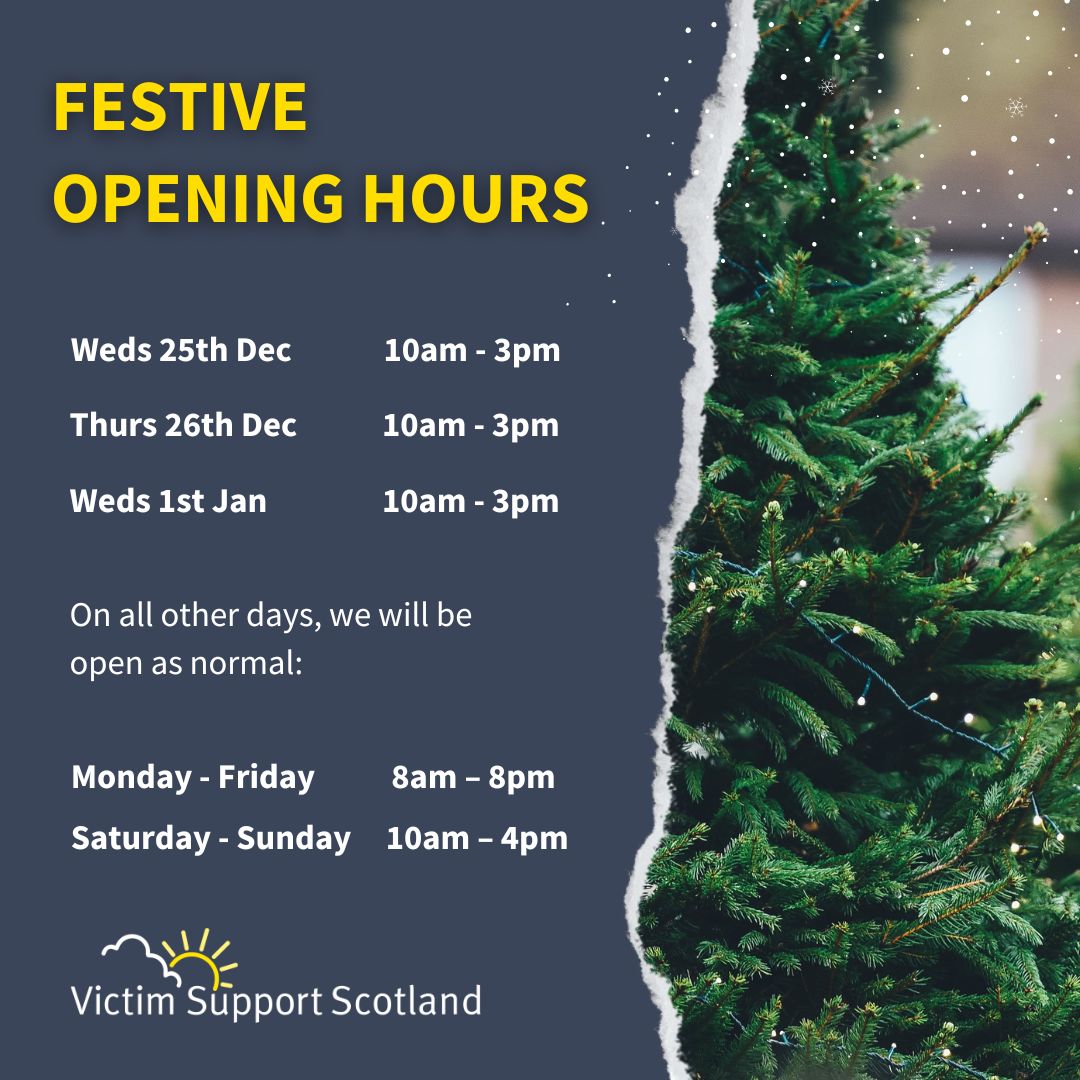 VSScotland's tweet photo. ⭐Festive opening times ⭐

Our opening hours on Christmas Day, Boxing Day and New Year’s day are 10am - 3pm. At all other times, we will be open as normal: 

Monday to Friday: 8am – 8pm
Saturday to Sunday: 10am – 4pm

📞 0800 160 1985 
💻 https://t.co/xA11c8b7ao. https://t.co/4y0MMRuYII