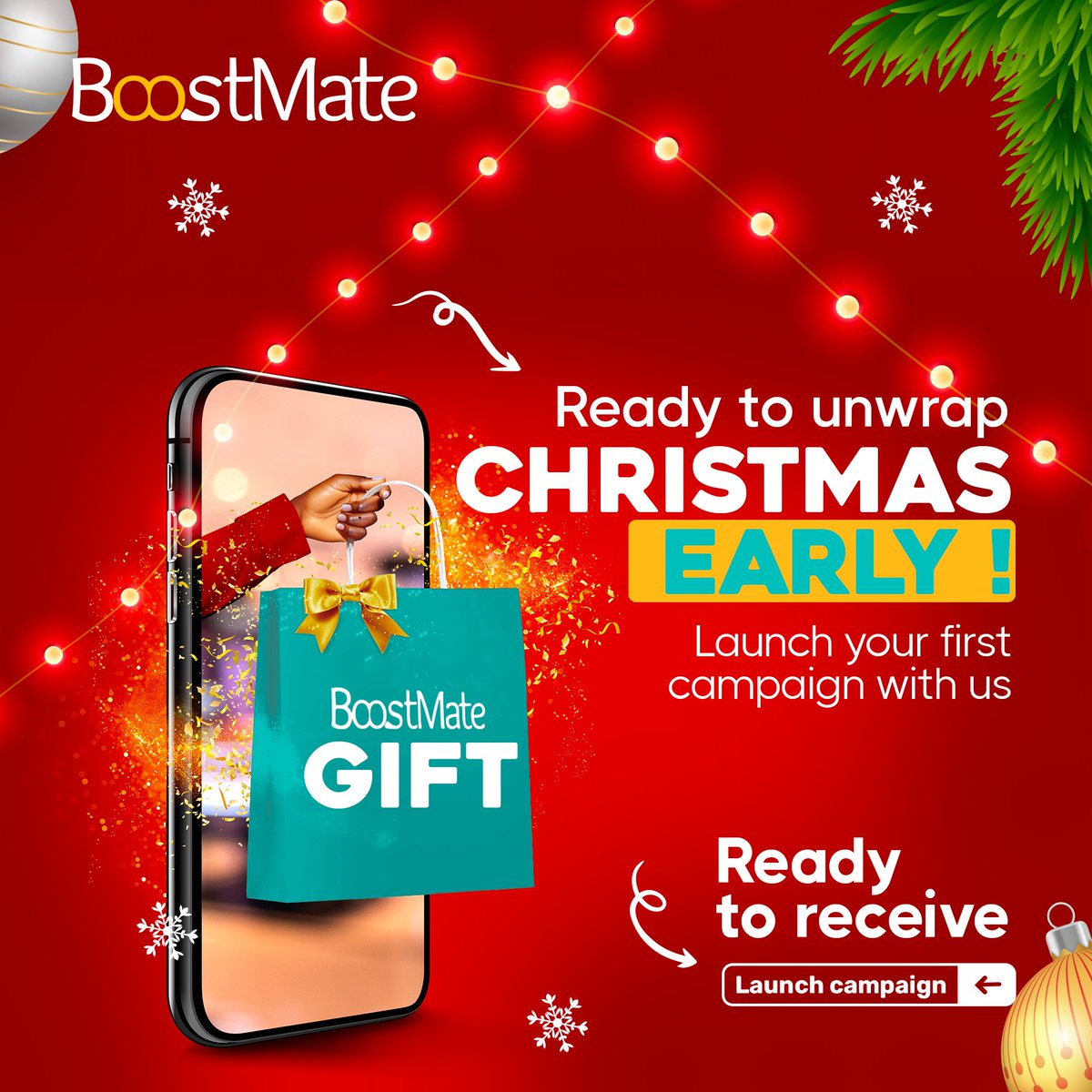 Oh ! Oh ! Oh ! 🎅🏾

Ready to receive your early christmas gift ?

Easy ! Download the Boostmate App, register and a reward is waiting for you ! 🎁

Launch first your campaign.

#ChristmasGift #BoostMate #HolidayRewards #FestiveSeason #SurpriseGift