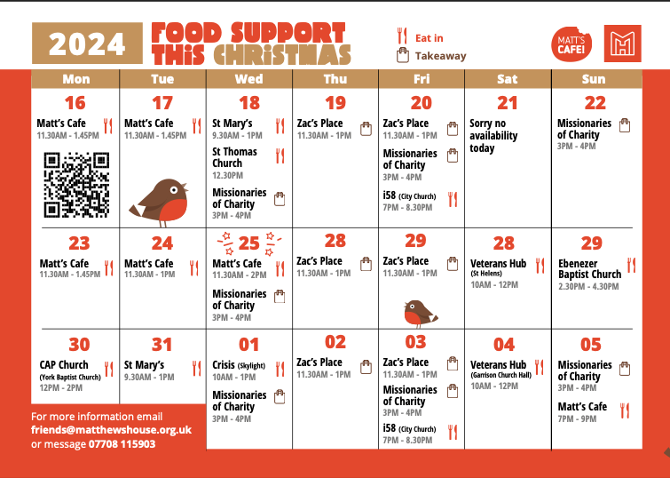 SwanseaMAD's tweet photo. ❄️⏰Here is the winter #FoodProvision timetable for #Swansea⏰❄️
Some incredible organisations banding together to make sure that every single day is covered over Christmas if you're looking for a hot meal! Please share with anyone who may need support.
@MattsHouseSA1 https://t.co/zg6KFNriLT