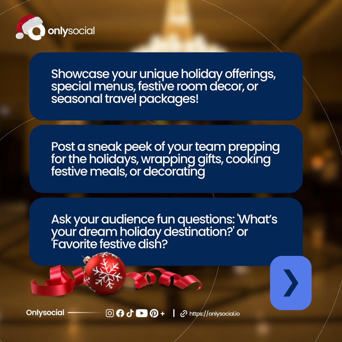 onlysocialhq's tweet photo. The holiday season is here! 🎄

Hospitality brands, it’s your time to shine with festive content that wows your guests. With OnlySocial, creating and managing holiday content has never been easier! 💼

#HospitalityMarketing #SeasonalContent #OnlySocialSuccess https://t.co/NdMvHchZP4