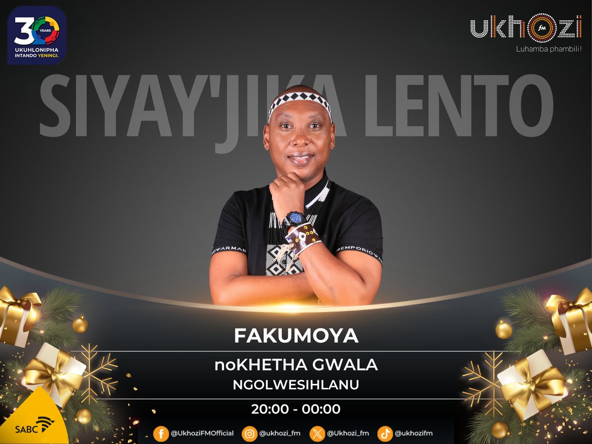 Kulelisonto #SiyayijikaLento

Fakumoya noKhetha <a href="/KSG022/">Khetha Gwala</a> Gwala kusukela ngo-20:00-00:00
ukhozifm.co.za
#Fakumoya #UkhoziFM #30YearsOfDemocracy #UkhoziFM64 #NyusiVolumeNoKhoziFM #Jabuluzibheke #SJL2024